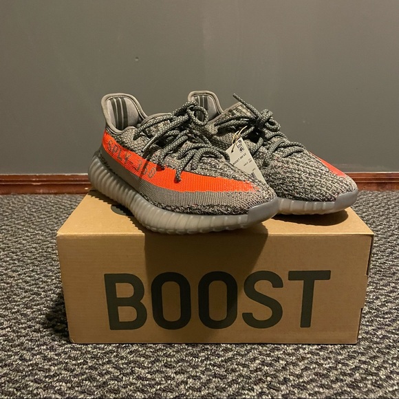 ADIDAS YEEZY BOOST 350 v2 BELUGA SNEAKERS - GRAY & ORANGE - Picture 2 of 8